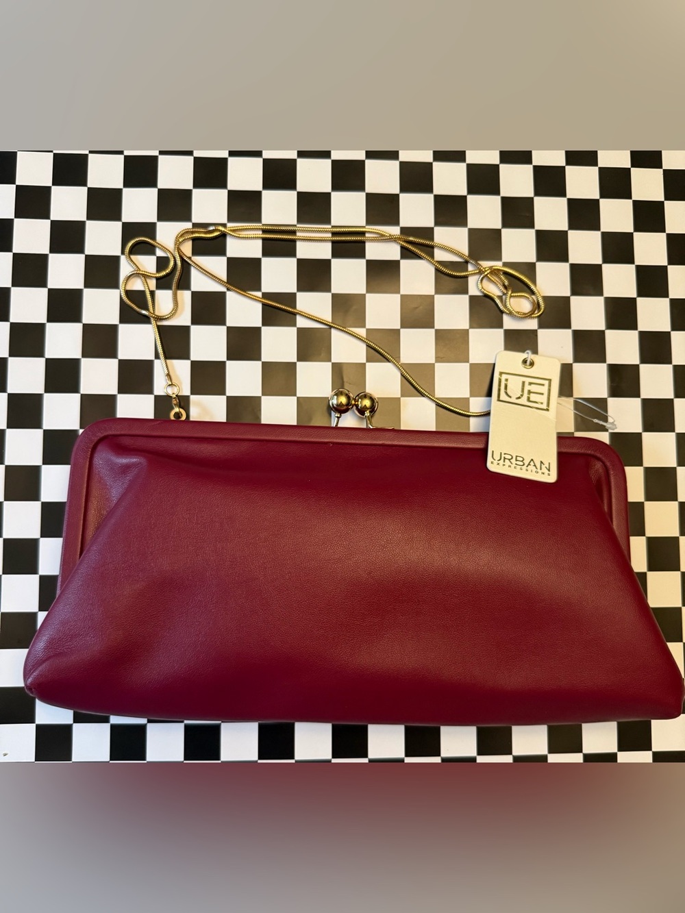 Urban Expressions Wine Red Convertible Clutch with Gold Chain - KRISTIN